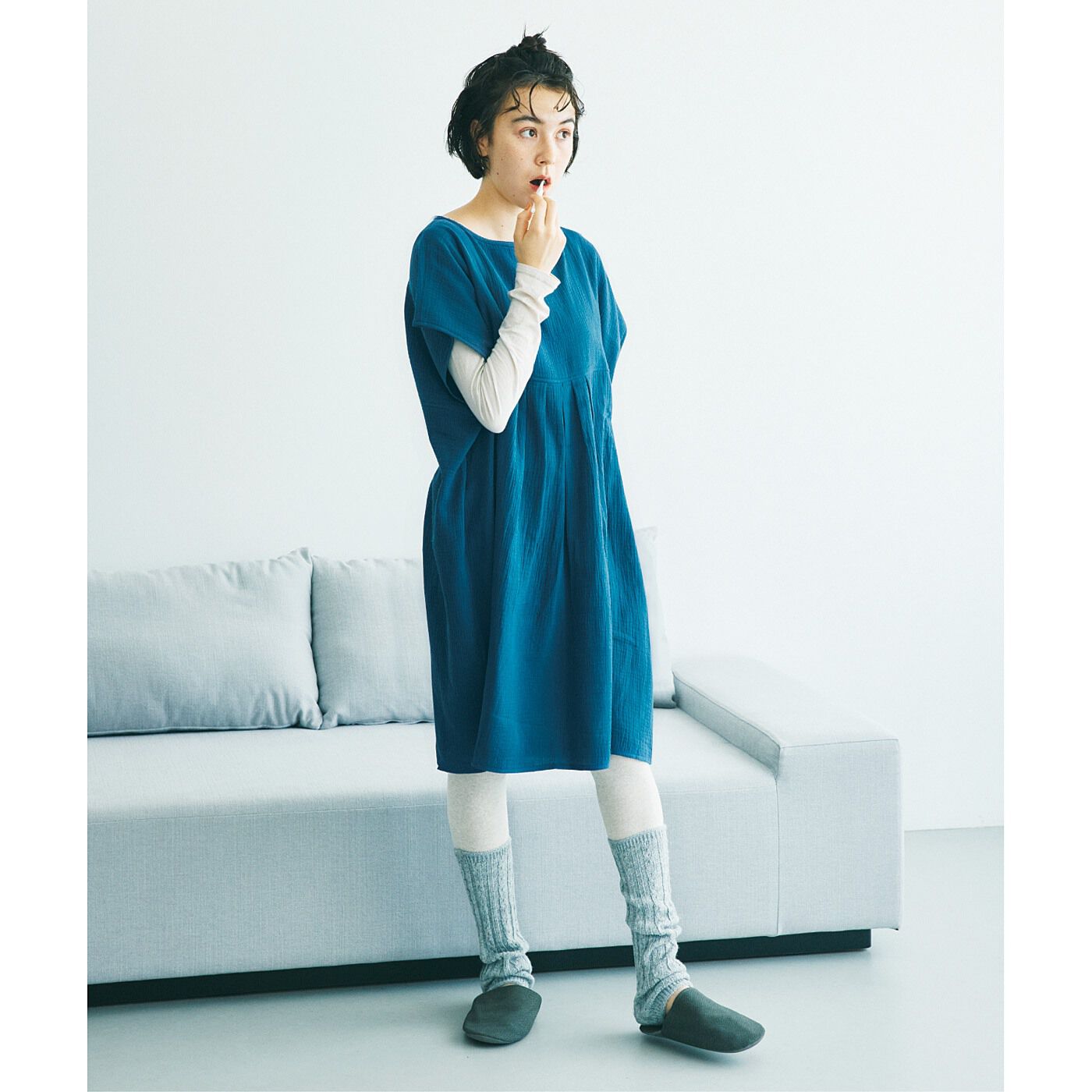 L'AMIPLUS|ラミプリュス　ダブルガーゼで透けにくい　胸もと４重ガーゼ仕立ての湯上がりチュニックワンピースの会