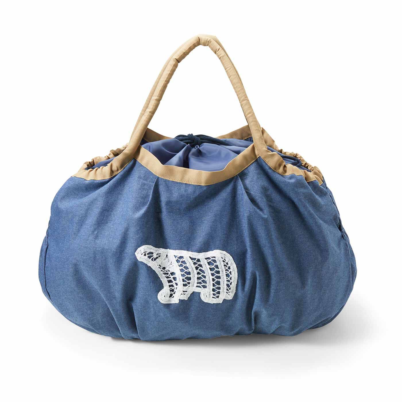 L'AMIPLUS|旭山動物園・ボルネオの森応援商品 ラミプリュス バテンレースの動物たちがかわいい やわらか大きめシャーリングバッグの会|〈ホッキョクグマ〉