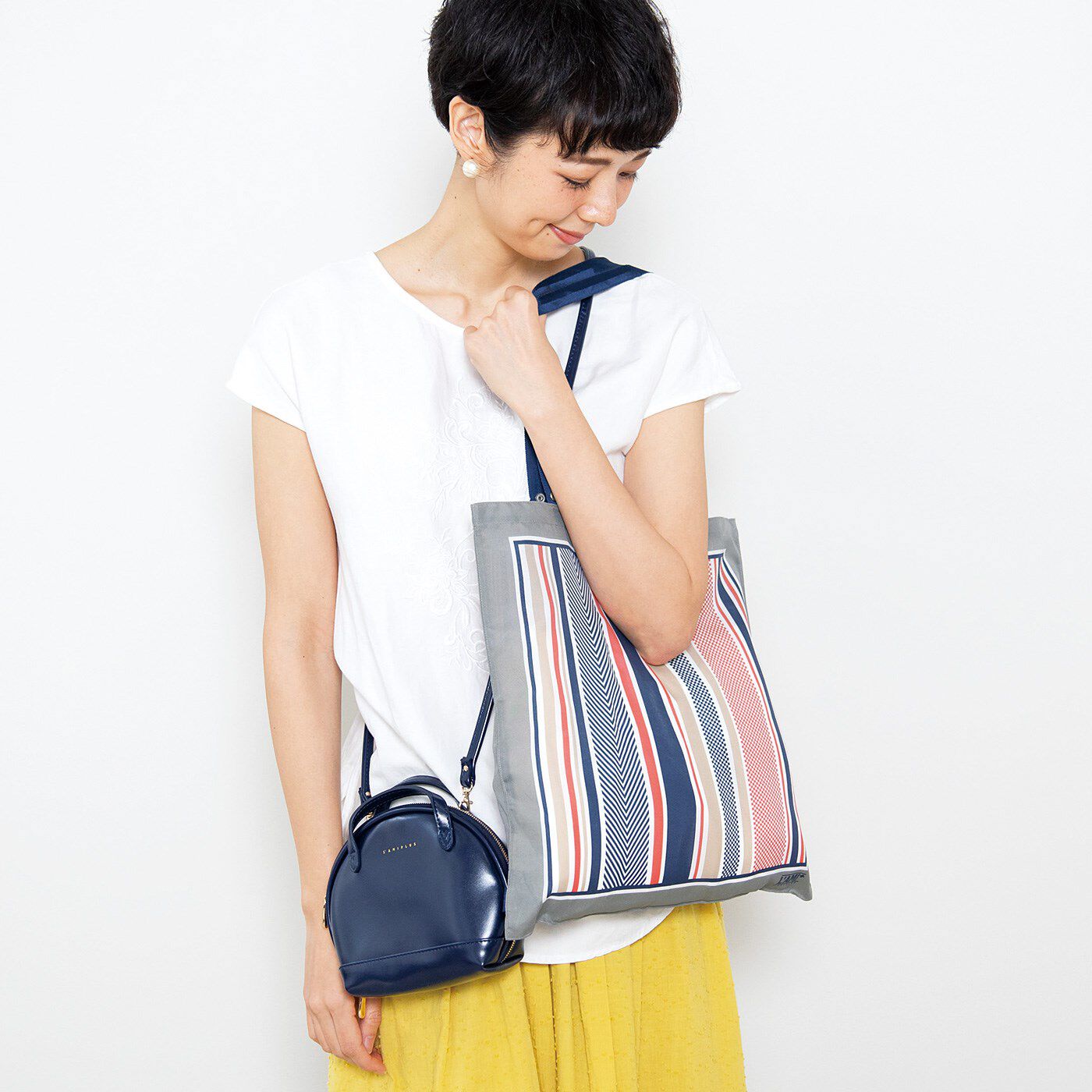 L'AMIPLUS|ラミプリュス　急な買い物も安心　結んでお出かけスカーフエコバッグ〈ストライプ〉の会