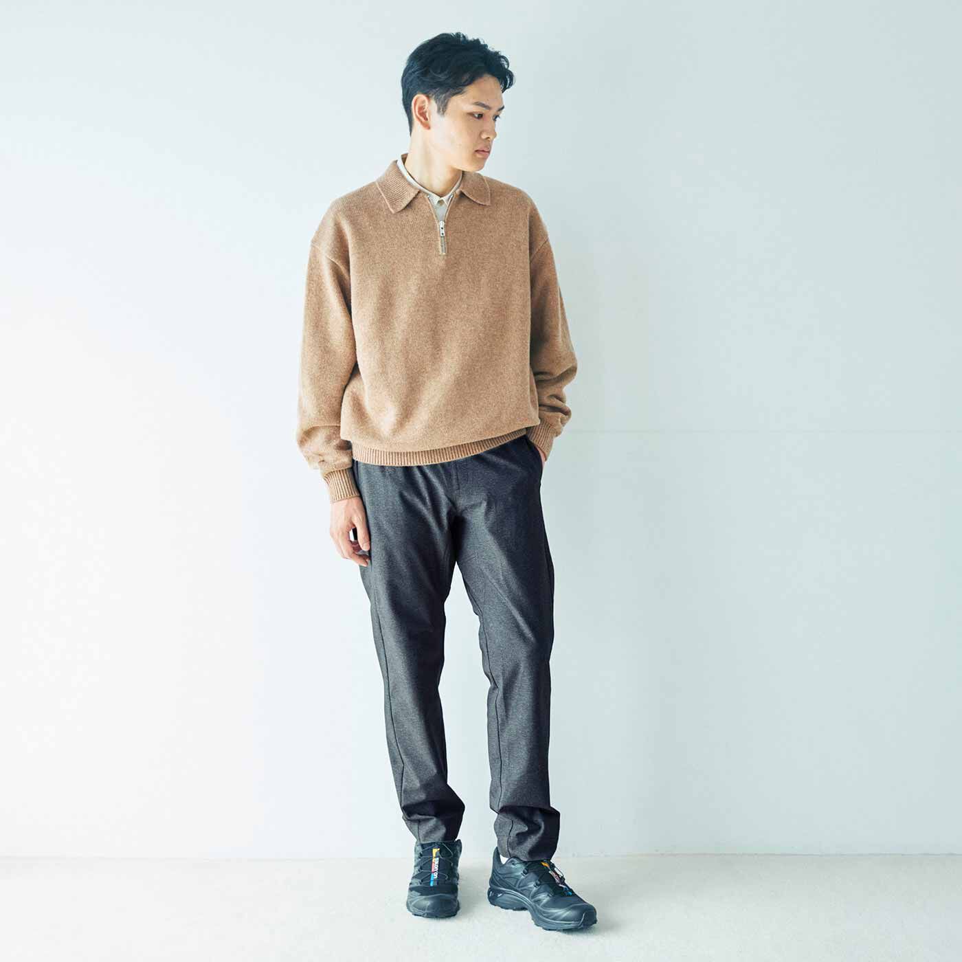 L'AMIPLUS|ラミプリュス サイズを気にせずみんなではけるシェアパンツ〈きれいめスタンダード〉の会|モデル身長：181cm　サイズ2着用