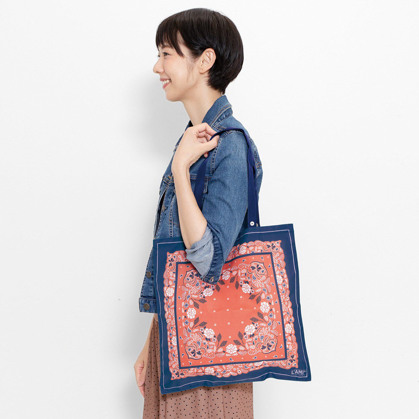 L'AMIPLUS|ラミプリュス　急な買い物も安心　結んでお出かけスカーフエコバッグ〈フラワーペイズリー〉の会