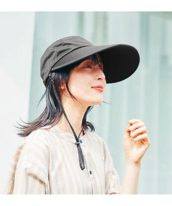L'AMIPLUS［ラミプリュス］ | 頭部オールメッシュつば広キャップ〈ブラック〉