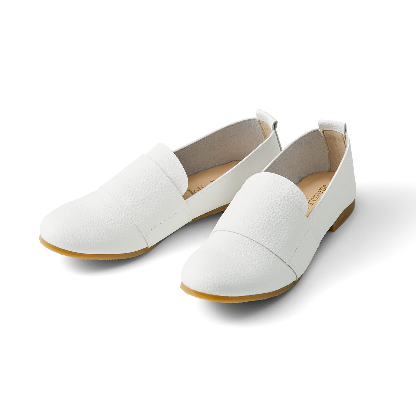 L'AMIPLUS|ラミプリュス 甲をしっかりカバー やわらか合皮の華奢（きゃしゃ）見えラウンドシューズの会|〈オフホワイト〉
