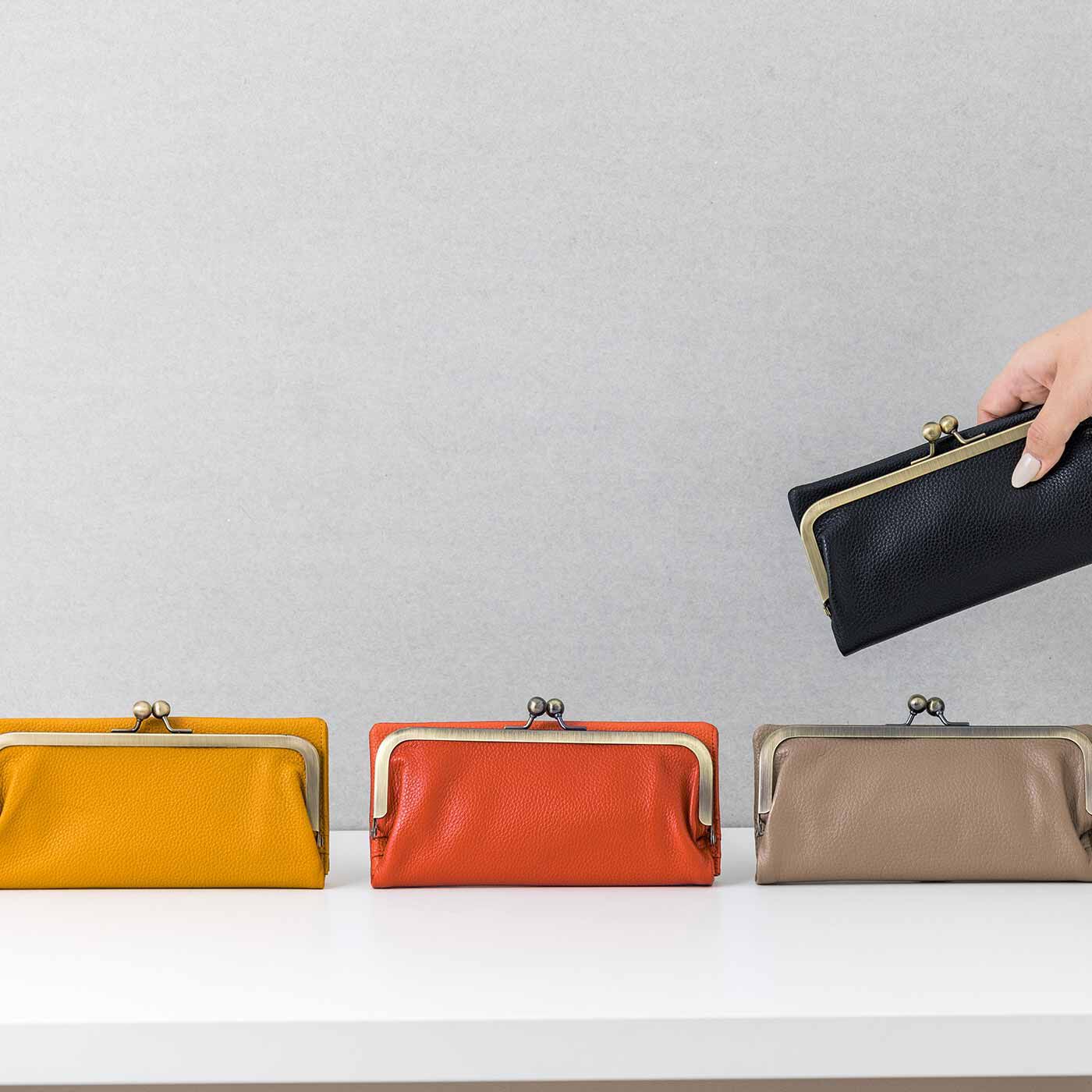 L'AMIPLUS［ラミプリュス］|ラミプリュス レトロがま口がかわいい 薄め仕様の本革長財布〈ブラック〉