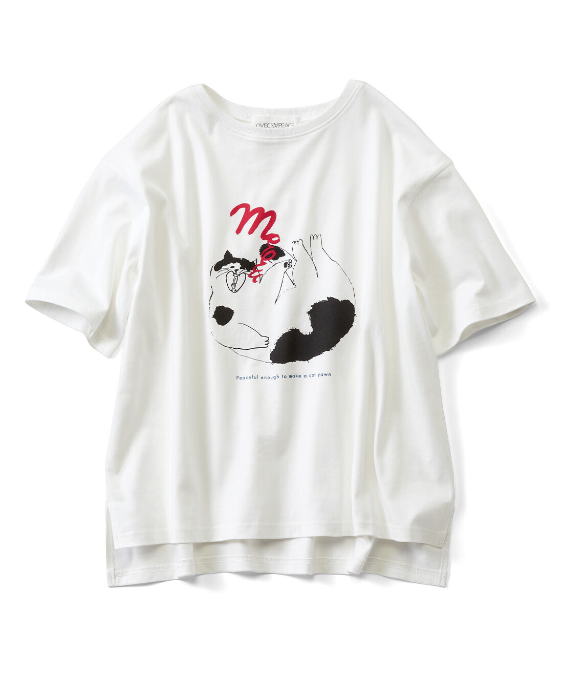 L'AMIPLUS|ラミプリュス×幸生窯 ミャーとしあわせを願う オーガニックコットンTシャツ by LOVE＆PEACE PROJECT〈ホワイト〉