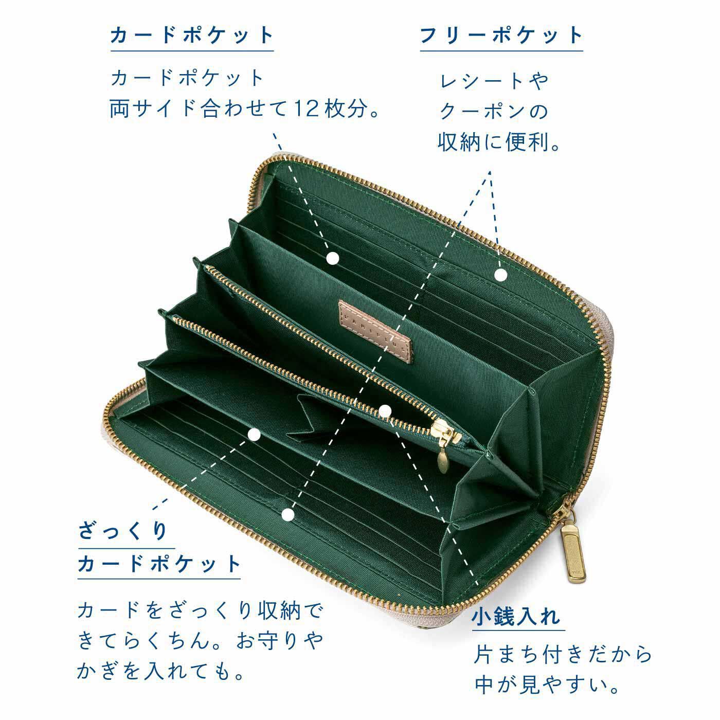 L'AMIPLUS|ラミプリュス 幸運を呼び込む艶（つや）めき本革 じゃばら仕分けで整とん美人長財布〈ゴールドローズ〉