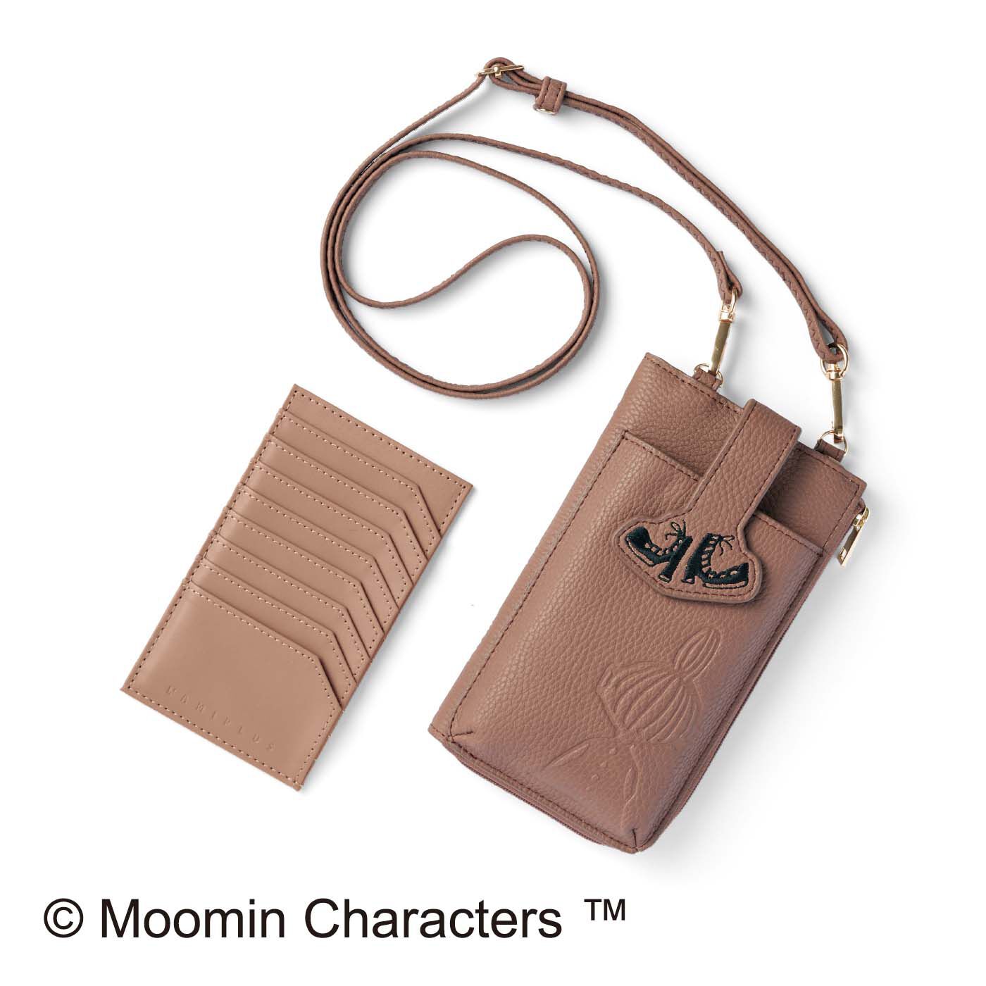 L'AMIPLUS|MOOMIN×ラミプリュス　クロスボディーウォレット〈リトルミイ〉|スリムなお財布兼スマホケースと、カードケースのセット。