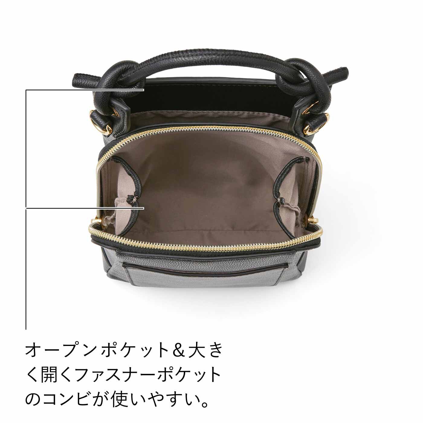 L'AMIPLUS|ラミプリュス 上品見えしてダブルフェイス ハンドバッグにもなる本革ショルダーバッグ〈リッチブラック〉