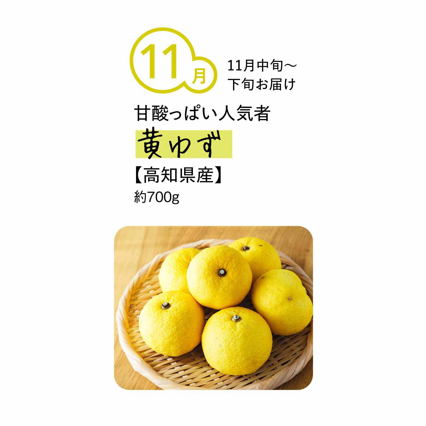 純農の特急便|純農 手料理をぐんと格上げ！ 香りと酸味がたまらない 季節の国産香酸柑橘（5ヵ月コース）|日本一のゆずの産地、高知県の黄ゆずです。さわやかで甘酸っぱい香りにファン多数。果汁は果実酢に、華やかな色合いの果皮はトッピングや薬味にも最適です。味噌とみりんで「自家製柚子みそ」にトライするのも楽しい！