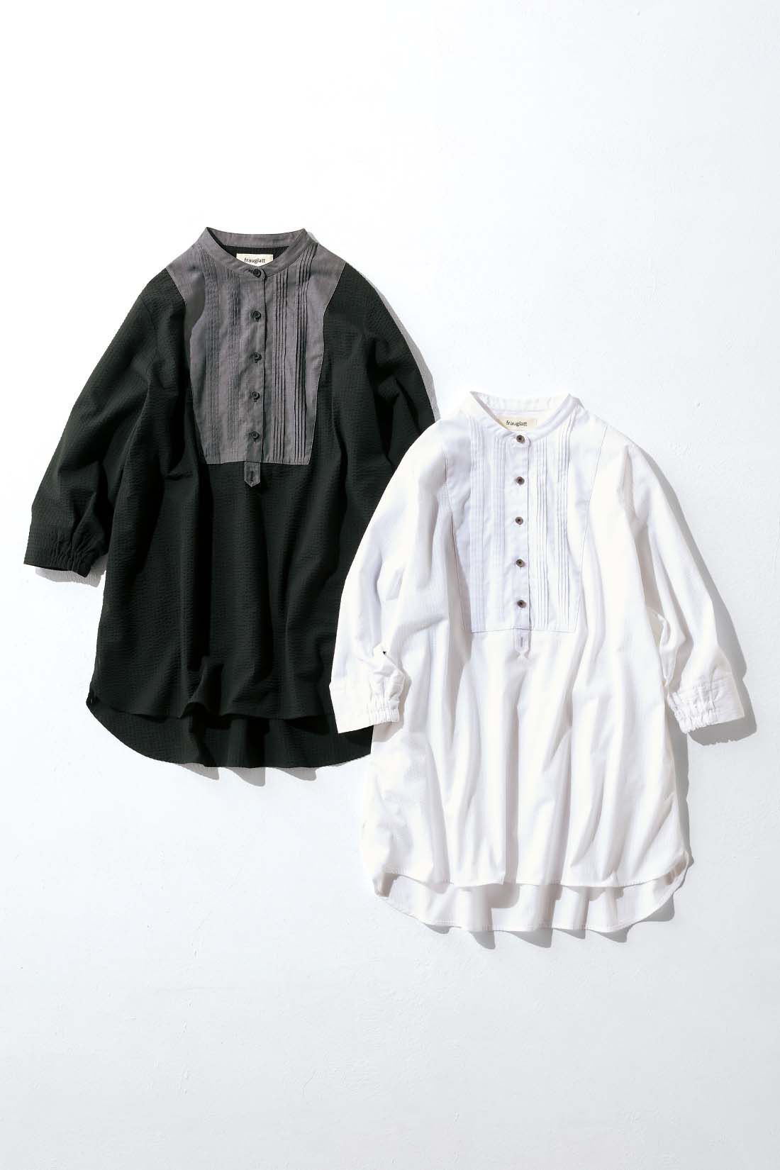 frauglatt|大人の女史会×frauglatt　顔うつり華やぐブザム切り替え レフ板チュニックシャツ
