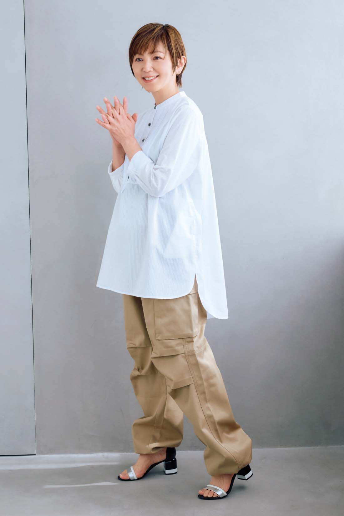 frauglatt|大人の女史会×frauglatt　顔うつり華やぐブザム切り替え レフ板チュニックシャツ