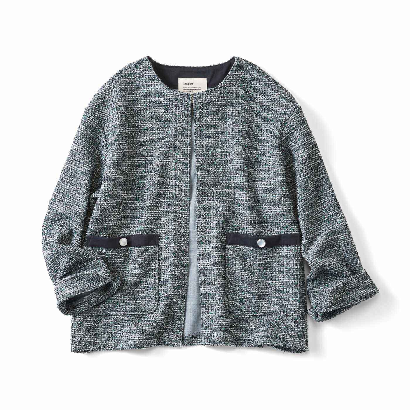 frauglatt|フラウグラット　上品華やかきちんと見え♪ 大人ツイード調カットソーのジャケット風カーディガンの会|〈グレー〉