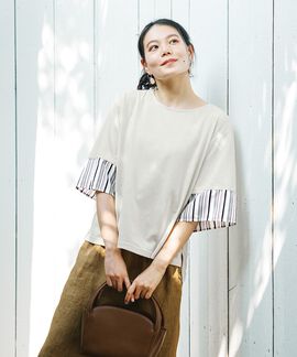 frauglatt | ストライプ柄袖カットソートップス〈吸水速乾〉