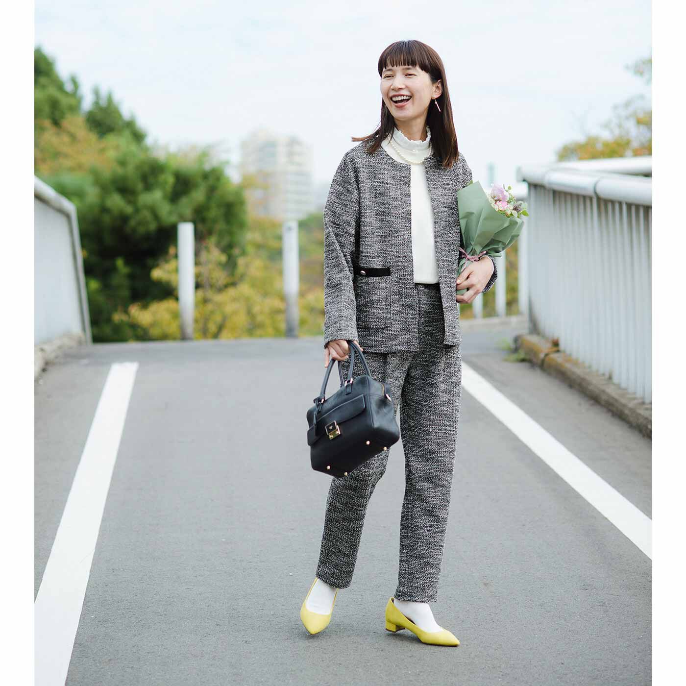 frauglatt|フラウグラット　上品華やかきちんと見え♪ 大人ツイード調カットソーのスタイルアップパンツの会|★上下ブラック着用