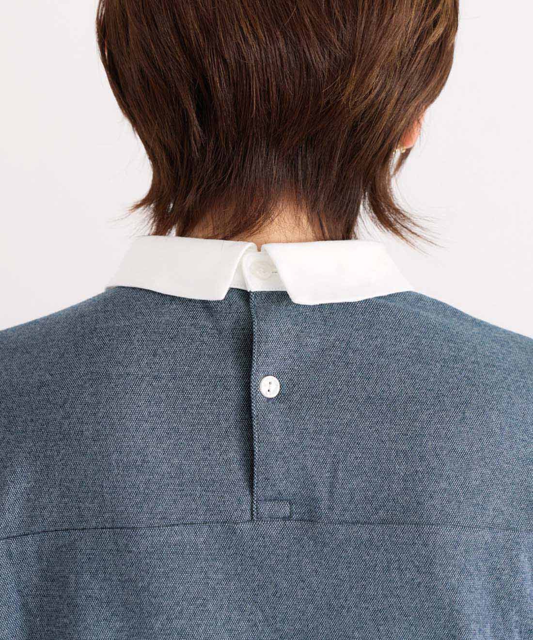 frauglatt［フラウグラット］|大人の女史会×frauglatt　一枚ですっきり シャツ重ね着風万能トップスの会|首の後ろは、インナーがチラ見えしにくいボタン合わせ仕様。