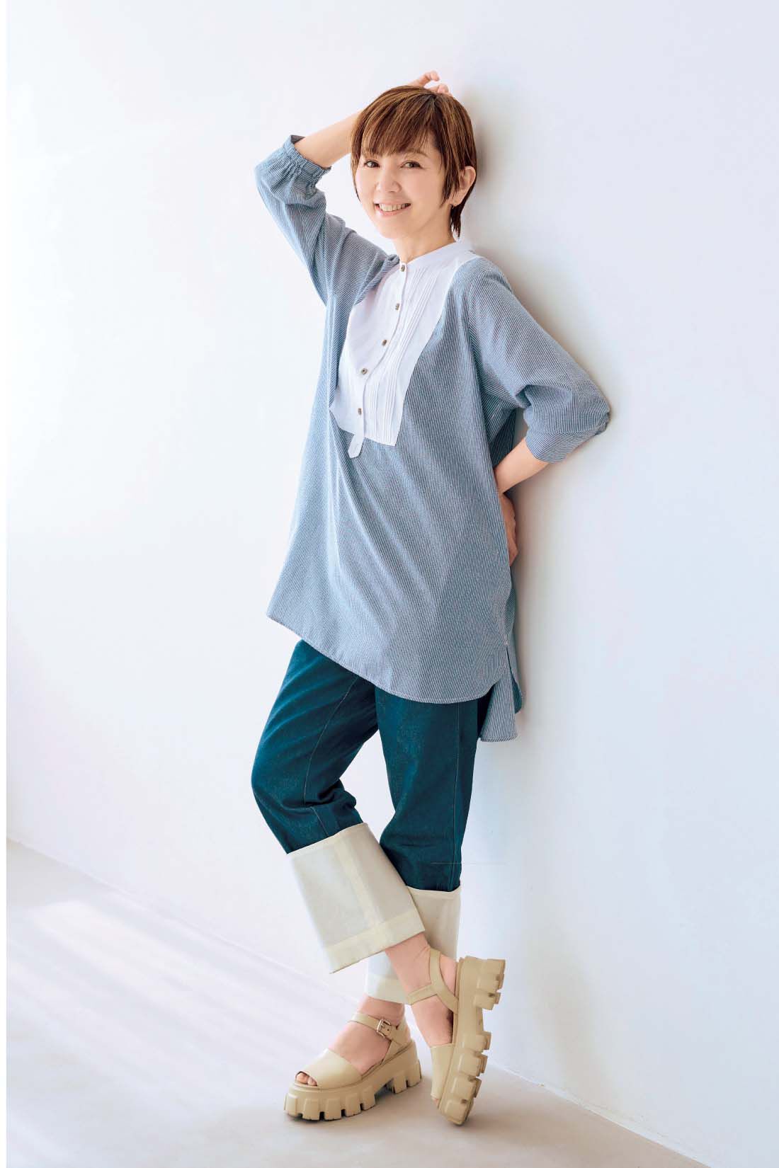 frauglatt|大人の女史会×frauglatt　顔うつり華やぐブザム切り替え レフ板チュニックシャツ