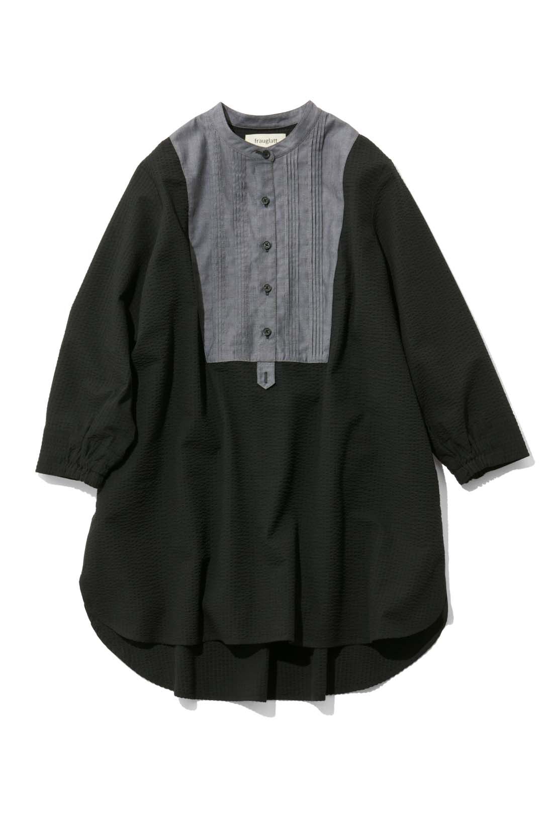 frauglatt|大人の女史会×frauglatt　顔うつり華やぐブザム切り替え レフ板チュニックシャツ|〈凛ブラック〉
