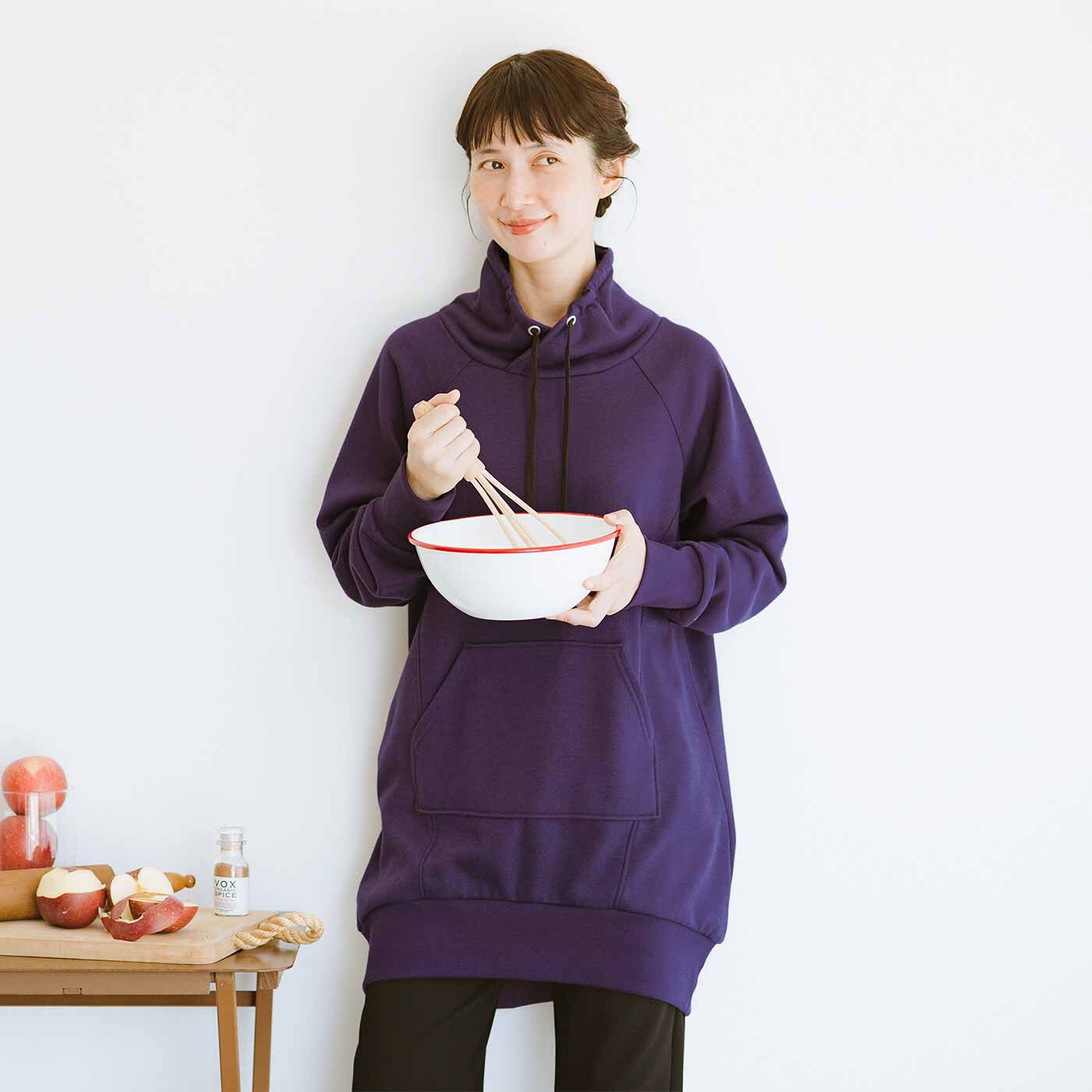 frauglatt|フラウグラット　大人のパーカー風ハイネック♪ すっぽりあったかかるホカ裏起毛チュニックの会|パーカー見えのハイネックで首まわりあったか。