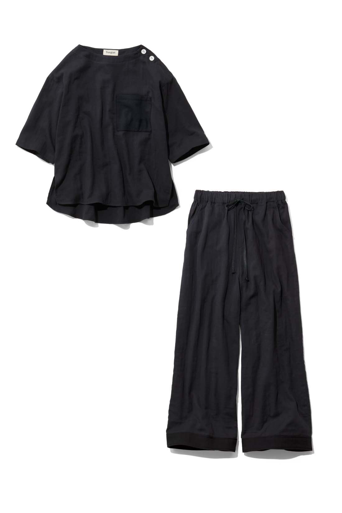 frauglatt|【セット割】大人の女史会×frauglatt　着まわし上手 オールインワン見え ダブルガーゼセットアップ|〈モダンブラック〉