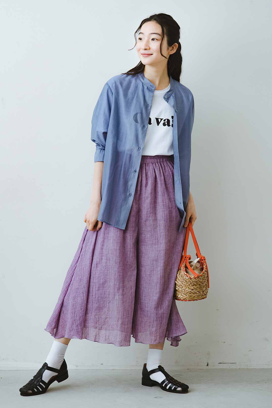 frauglatt|スカート見えふんわり軽いガーゼパンツのコーディネート