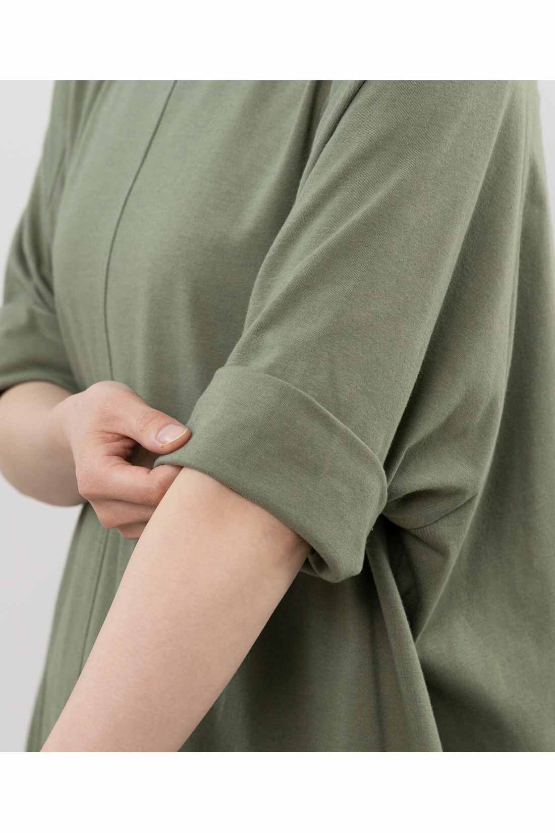frauglatt|フラウグラット　汗に負けない♪ すっぽりゆるらくなTシャツロングワンピース〈汗じみ対策〉の会|袖口の切り替え部分を折り返せば袖丈の調節も可能。