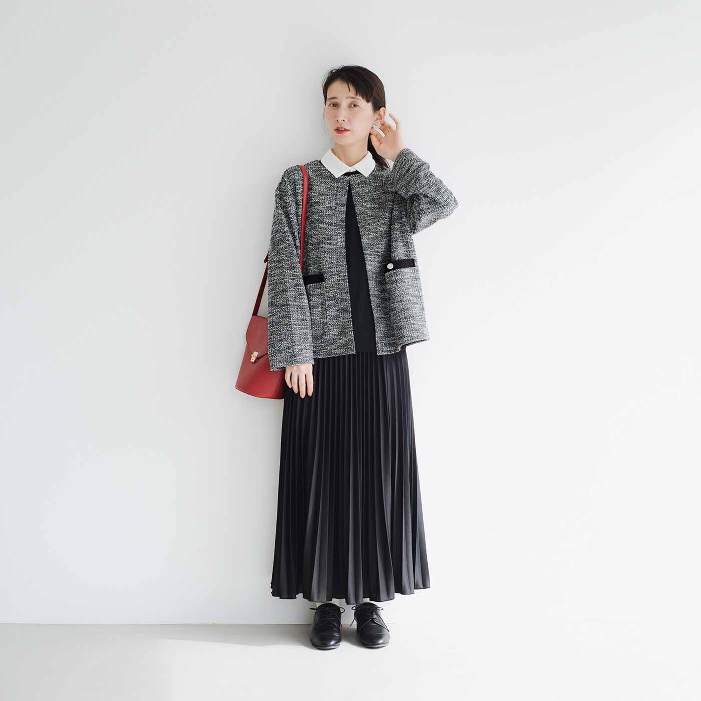 frauglatt|フラウグラット　上品華やかきちんと見え♪ 大人ツイード調カットソーのジャケット風カーディガンの会|★ブラック着用