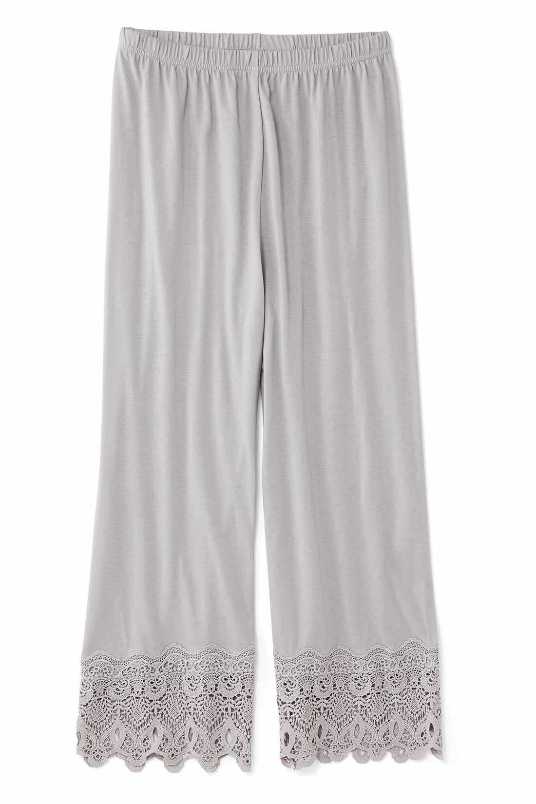 frauglatt|フラウグラット　華やかレースが上品♪ 大人の伸びやかなカットソーレギパンツ〈吸水速乾〉の会|〈ライトグレー〉らくちん総ゴムウエストは、ゴムねじれ防止仕様。