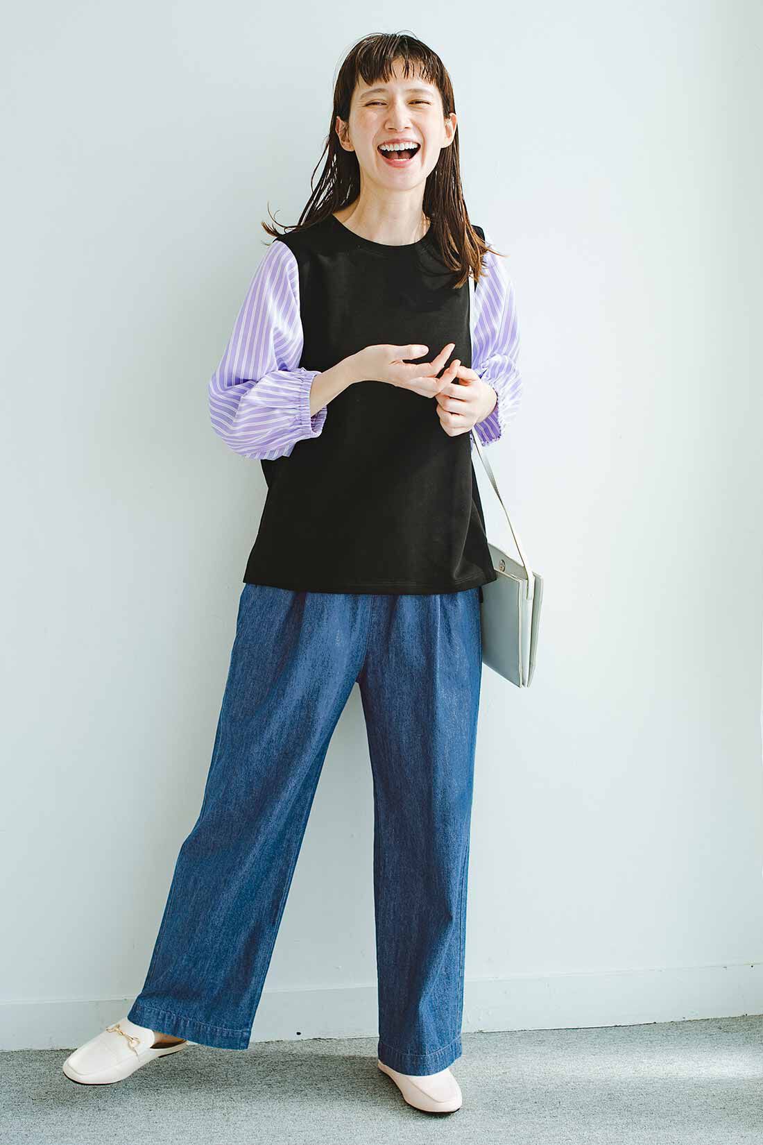 frauglatt|袖ストライプトップス〈吸水速乾〉と袖ストライプトップス〈吸水速乾〉のコーディネート