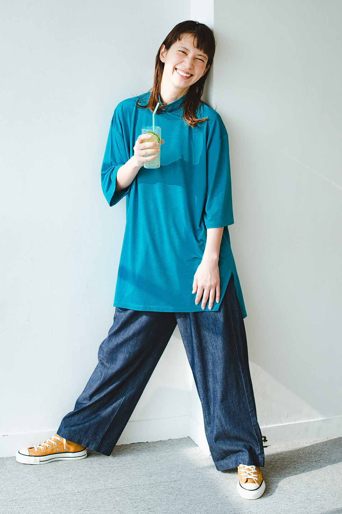 frauglatt|ハイネックカットソーチュニックとハイネックカットソーチュニックのコーディネート