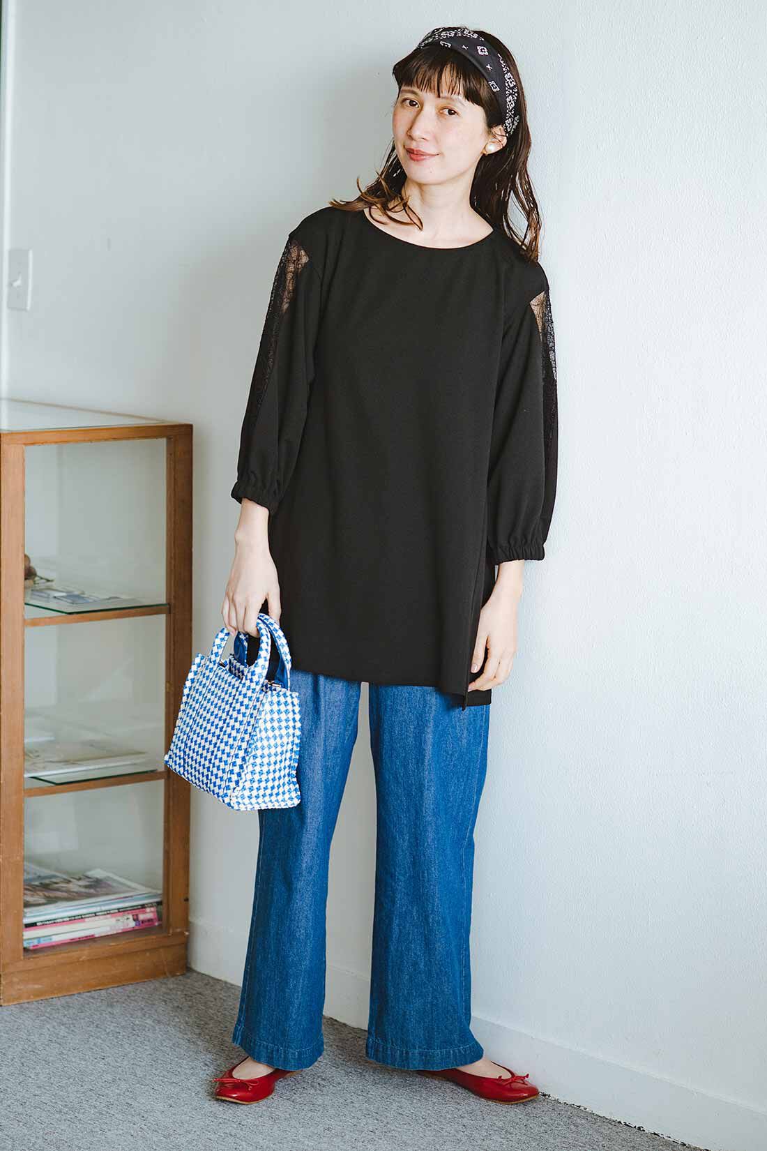 frauglatt|フラウグラット　上品な袖レース遣いできちんと決まる♪ 伸びやからくちんブラウスチュニックの会|OFFコーデ：こでかけも軽やかに簡単おめかし。