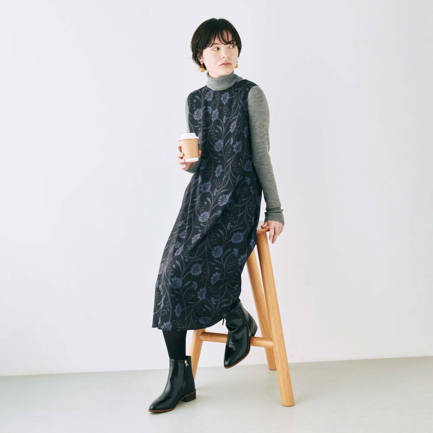 am&be|am＆be　アンティークフラワー カーテンみたいにゆらめくおめかしワンピースの会|モデル身長166cm サイズM着用