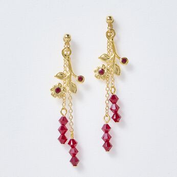 OSYAIRO | 花と６粒クリスタルガラスイヤアクセ〈レッド〉