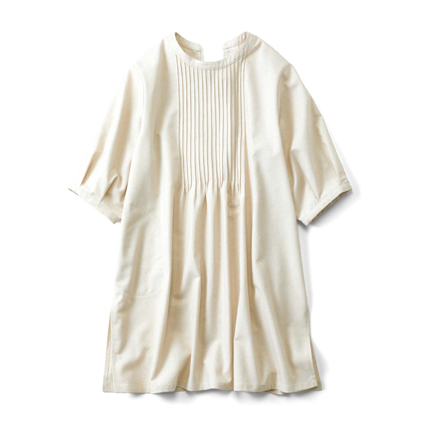 el:ment［エルメント］|el:ment　伝統をまとう ピンタック入りですっきり見え 綿麻混モダン割烹着チュニックの会|〈白練（しろねり）〉