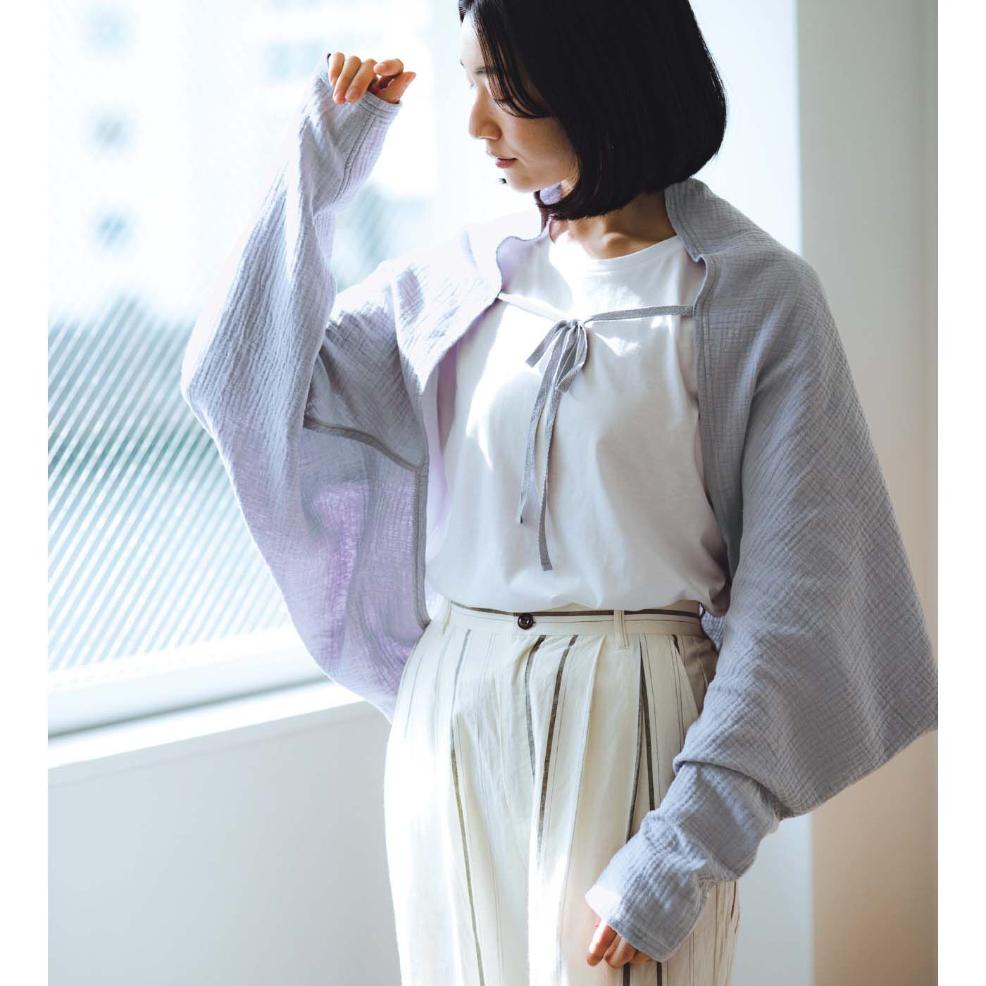el:ment|【6月分以降お届け】el:ment　コットン100％ダブルガーゼ ずれ落ちにくいひも付き軽やかボレロカーディガン〈ＵＶ対策〉の会