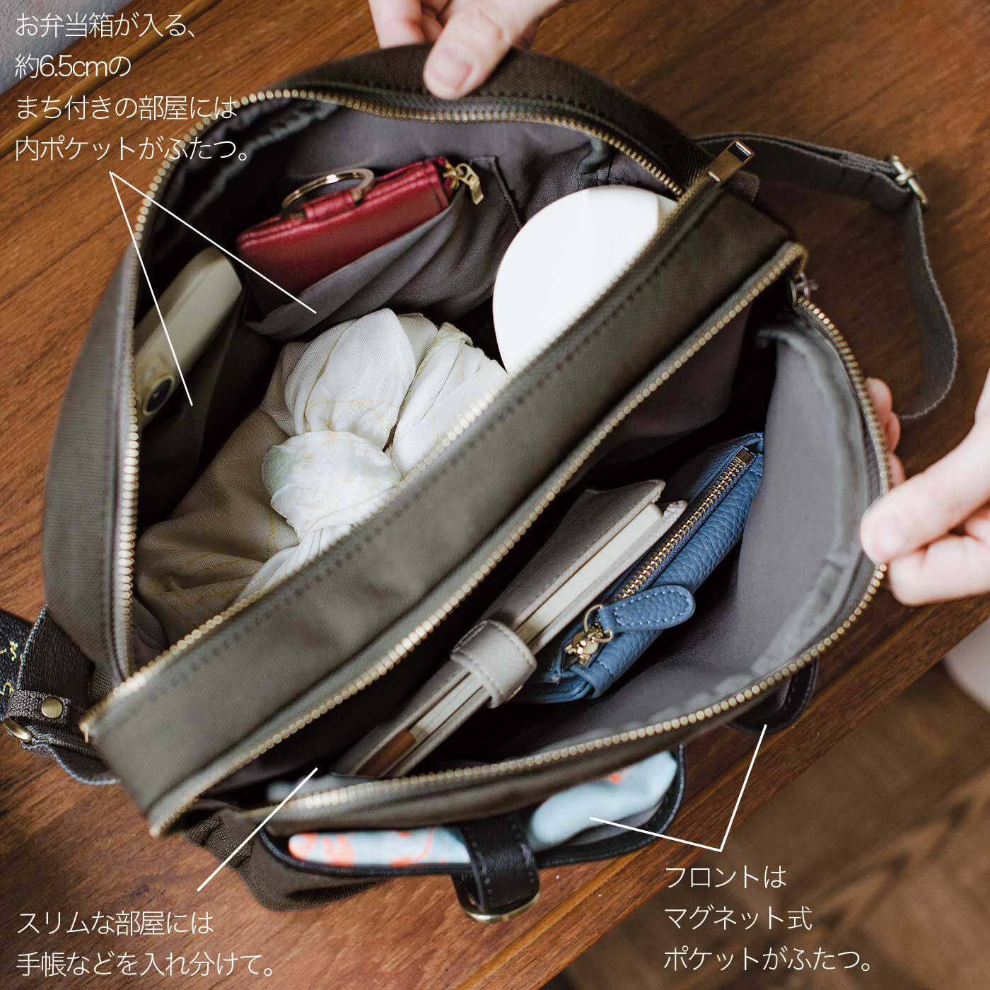 el:ment|el：ment 倉敷帆布と本革遣い ふたつの部屋で入れ分けできる ショルダーバッグ〈スズ〉