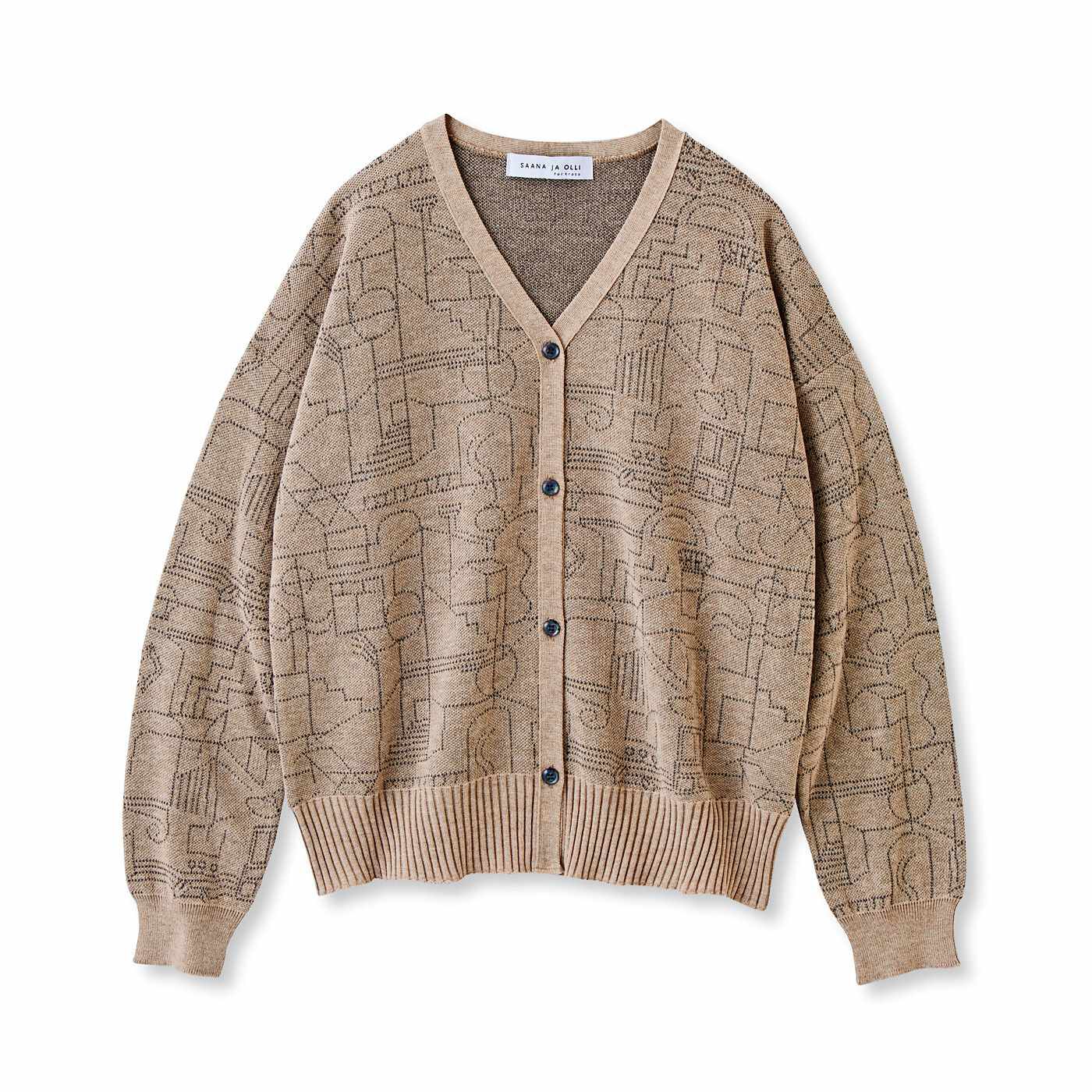 SAANA JA OLLI [サーナヤオッリ]|サーナ ヤ オッリ　定番のVネックにアートをひとさじ　ロングシーズン活躍する　ニットカーディガンの会|〈カフェオレベージュ〉