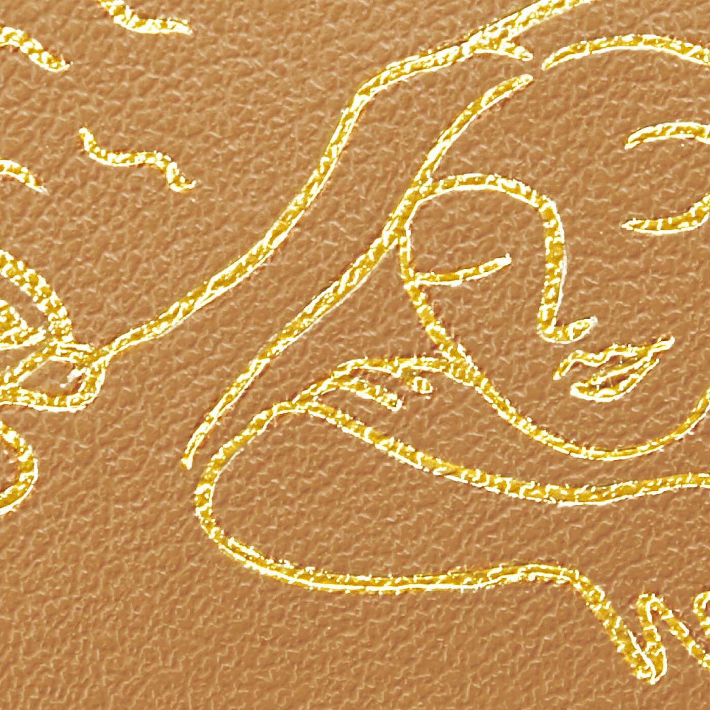 SAANA JA OLLI|サーナ ヤ オッリ×コーヒー混レザー　廃棄コーヒー豆をアップサイクルした二つ折り財布〈チョコモカ〉|表側には、コーヒーを飲んでくつろいでいる人のアートを箔（はく）でプリント。目が合うたびにホッとなごむデザインです。※写真はイメージです。お届けするカラーとは異なります。