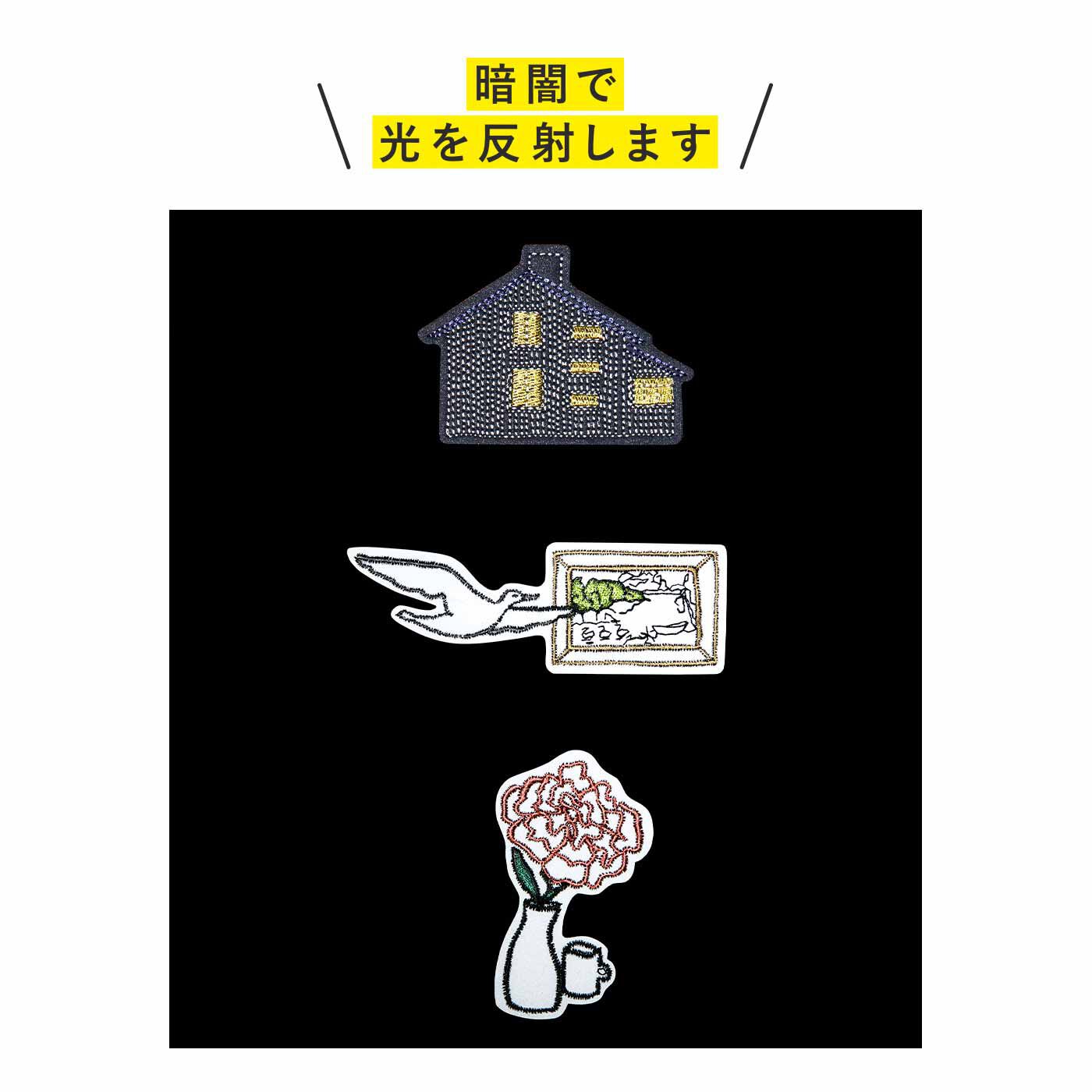 SAANA JA OLLI [サーナヤオッリ]|サーナ ヤ オッリ フィンランドの暮らしの知恵 ぴかっと光って存在を知らせる アートなリフレクター刺しゅうワッペンの会|リフレクションの機能を持った生地をベースに使用。夜に光が当たると反射します。