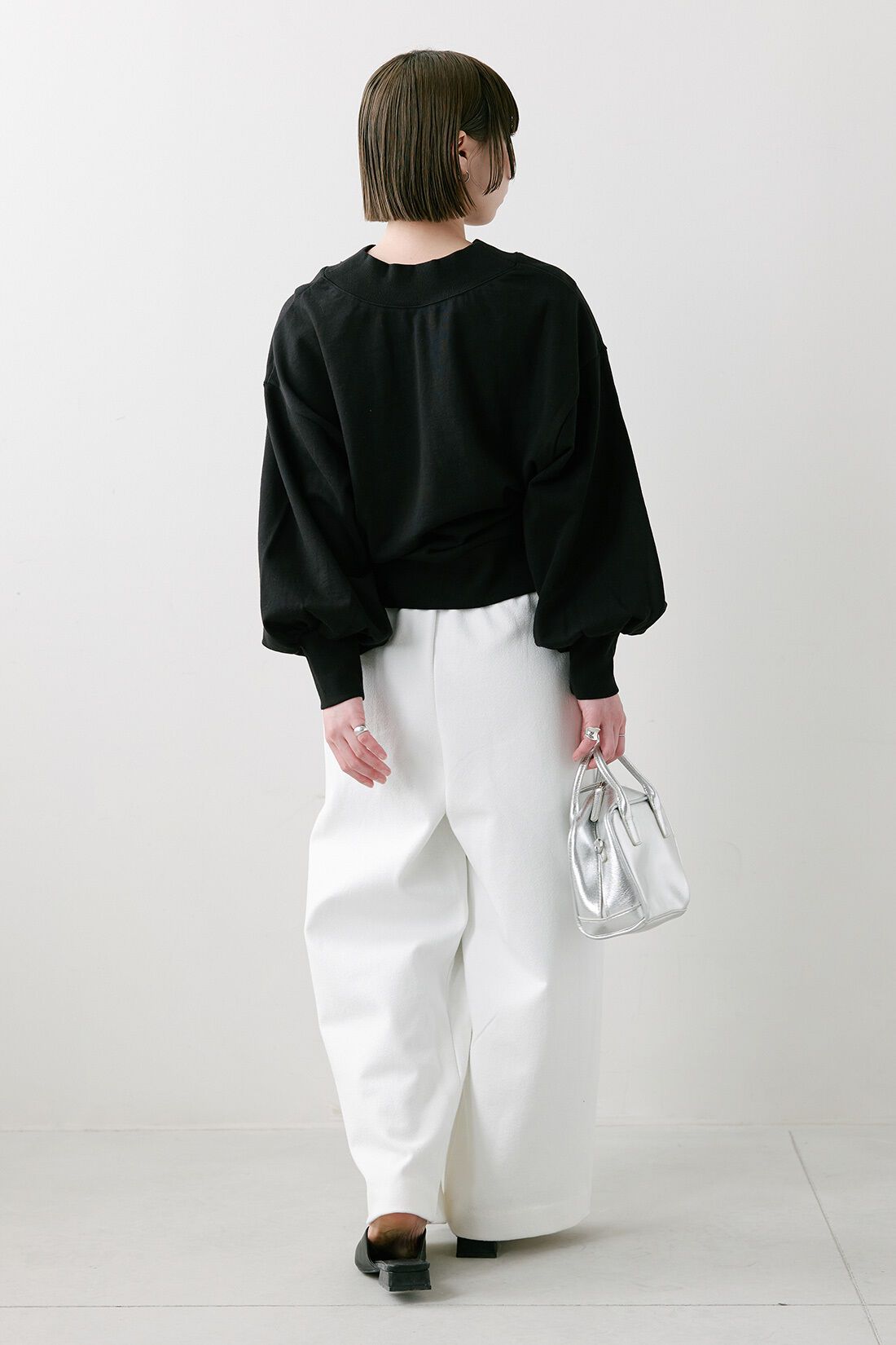 and myera|ブークレーヤーン ダブルフェイスカットソー こなれ見え きれいめ ワイドパンツ〈オフホワイト〉のコーディネート