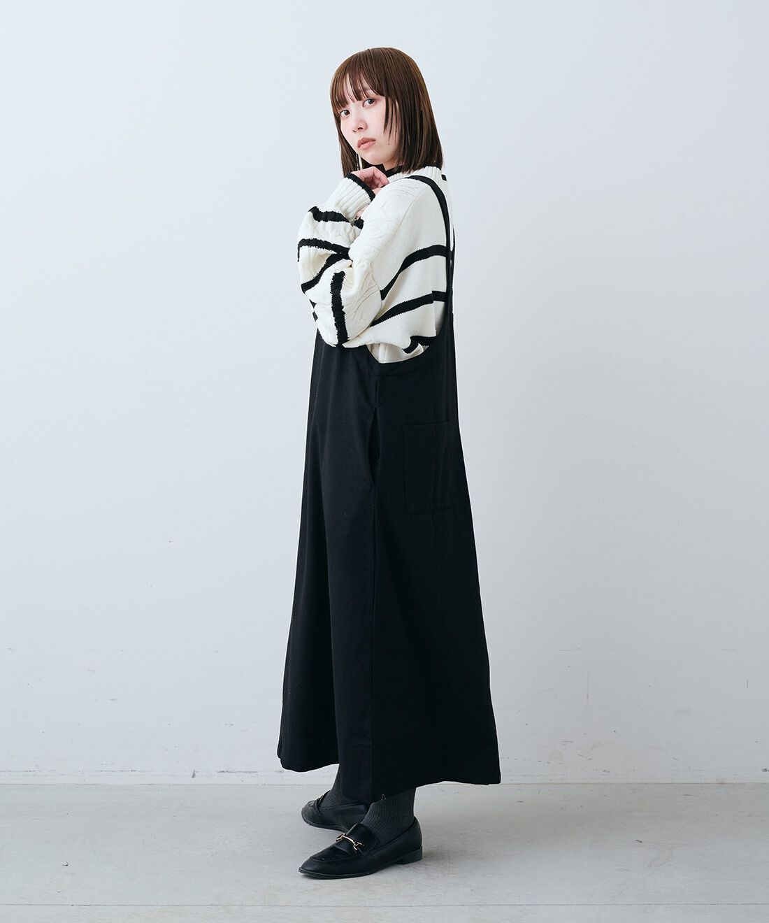 Live in  comfort|ケーブル編みボーダーの洗えるニットトップス〈ホワイト〉のコーディネート