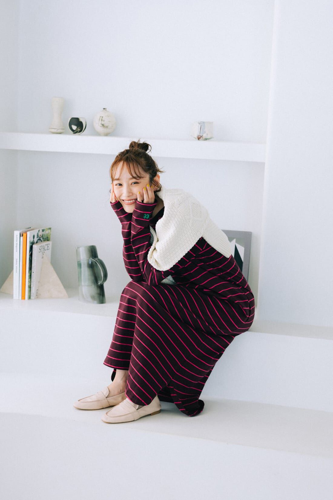 haco!|ｈａｃｏ！ 「リラックスしよ」とわたしに声かけたい日の気を抜きながら気を抜かないＴＷＯ−ＰＩＥＣＥ（１．ボーダーワンピース ２．ベスト）ｂｙ ＬＯＶＥ＆ＰＥＡＣＥ ＰＲＯＪＥＣＴ〈ブラウン×ピンク〉