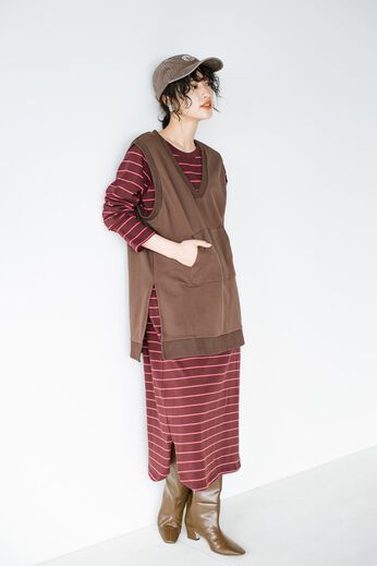haco! | TWO-PIECE ワンピース＆ベスト〈ブラウン〉