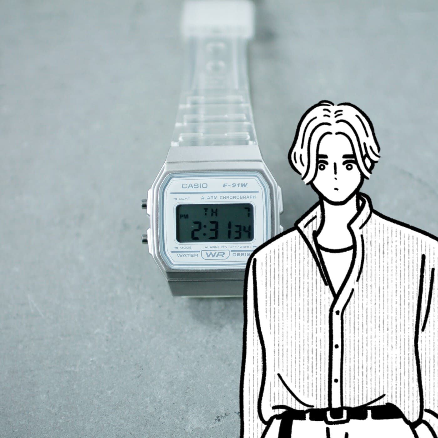 フェリシモギフトショップ|このごろ meets CASIO 推しカシ　儚（はかな）げなクリオネボーイ〈F-91WS-7JH〉