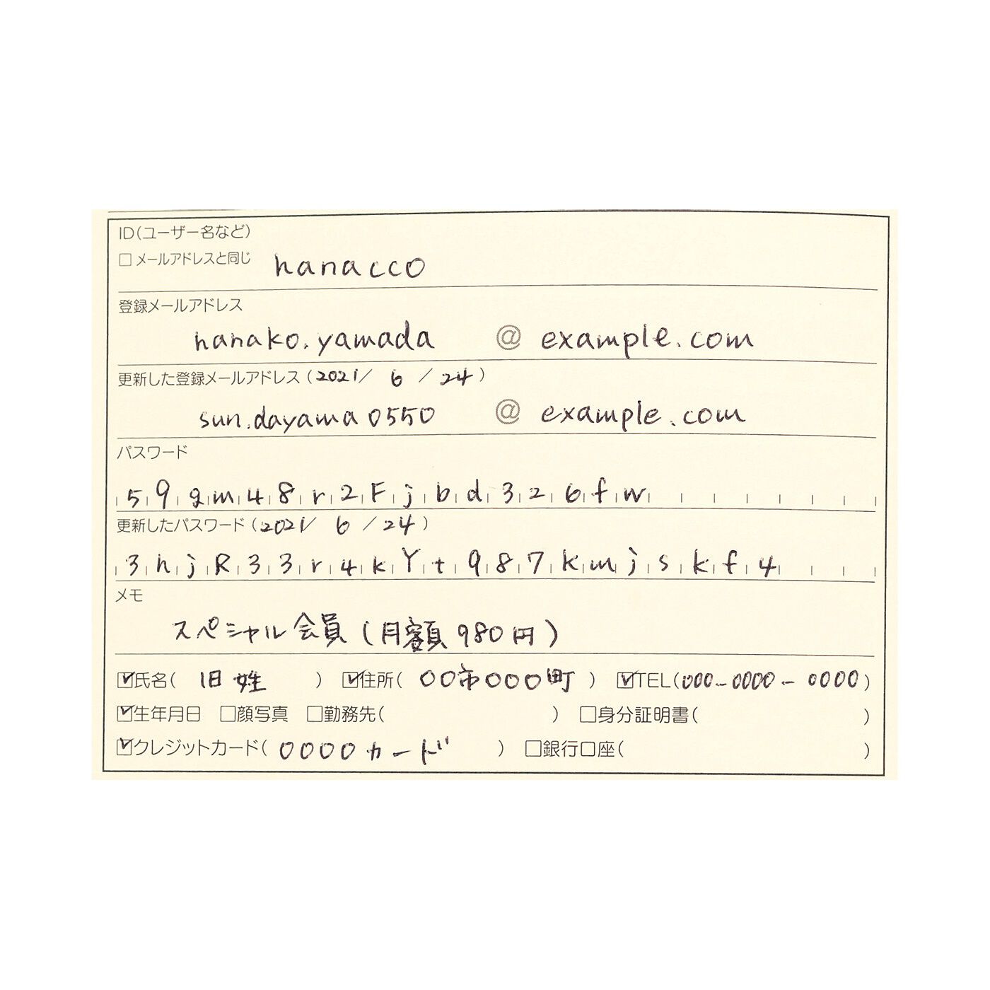 フェリシモギフトショップ|忘れがちなパスワードを一冊にまとめて安心管理！　パスワード管理ブック|パスワードは24文字まで対応。更新した分も書き足せます。