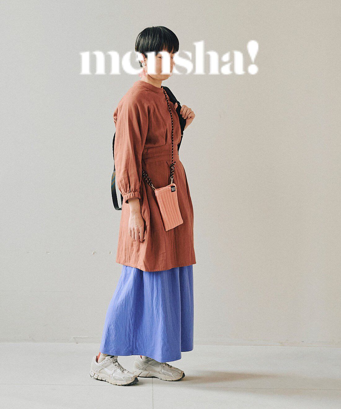 mensha!|mensha!　接結カットソーガーゼ 小さくまとまる色めきシャーリングスカートの会|モデル身長 ：165cm 着用サイズ ：M