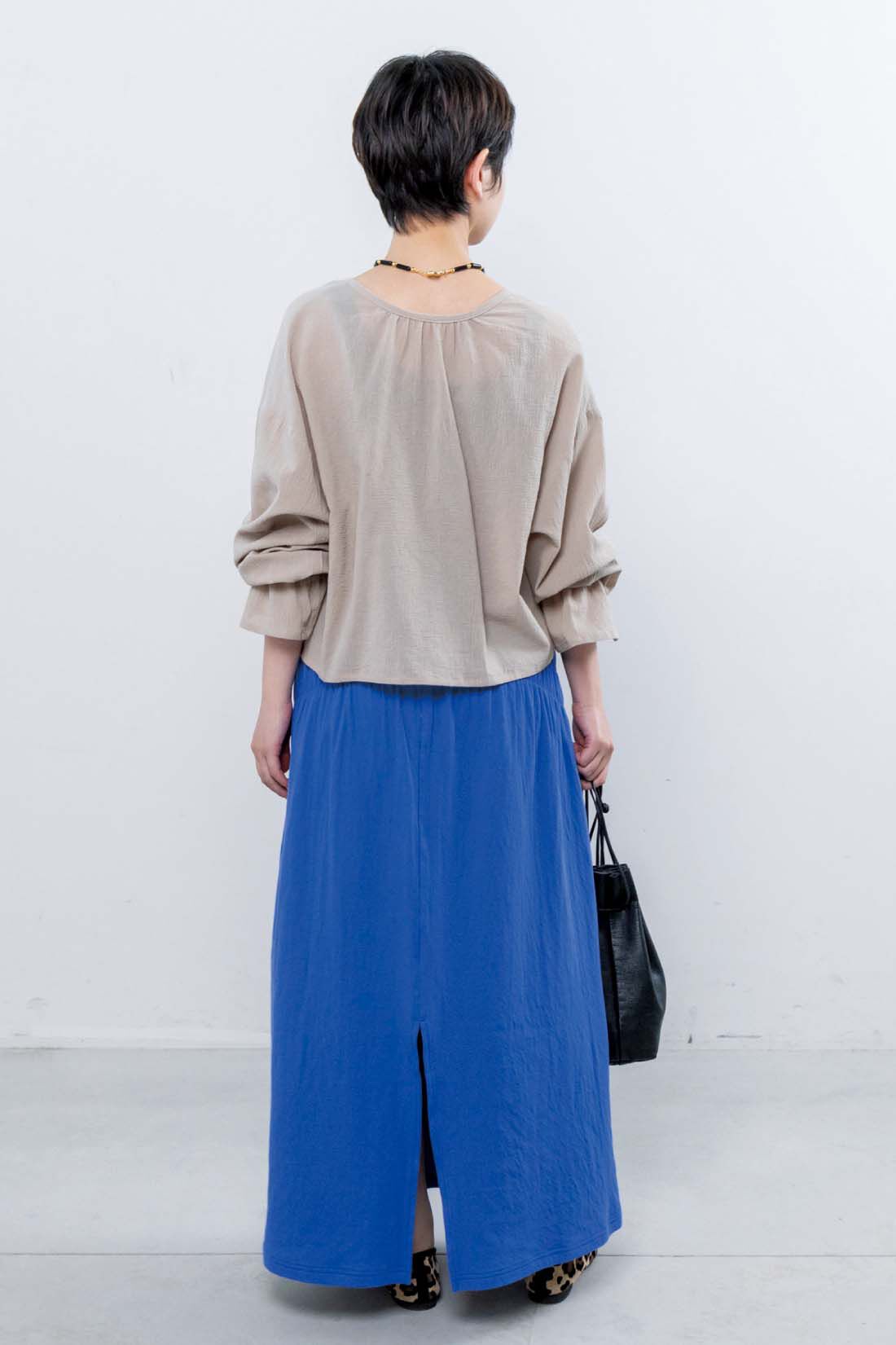 mensha!|mensha!　接結カットソーガーゼ 小さくまとまる色めきシャーリングスカートの会|スタッフ身長：157cm　着用サイズ：M