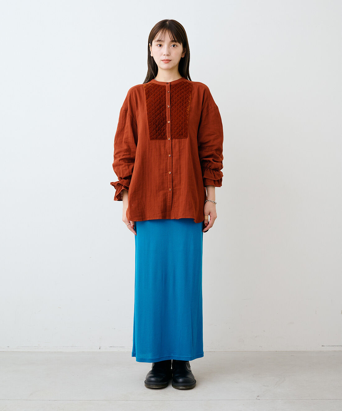 mensha!［メンシャ！］|ベロアブザムのキャンディースリーブ ガーゼブラウスと[いっしょ買いで 220円OFF] ガーゼ スカートのコーディネート