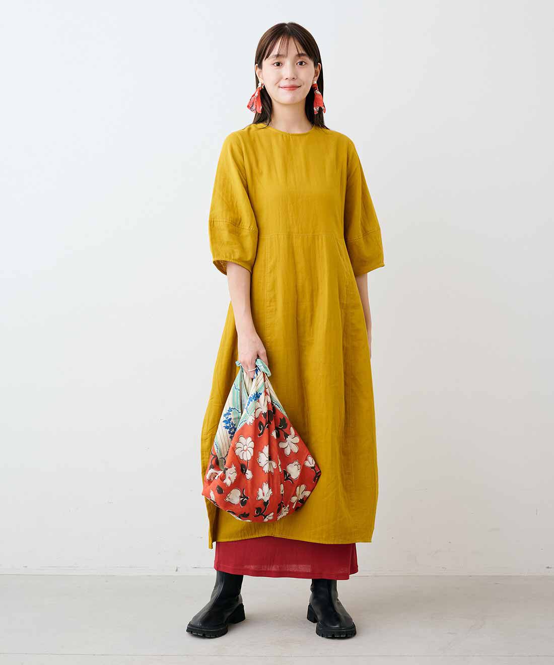 mensha!|ヴィンテージライクな 大判ダブルガーゼスカーフと〈ガーゼ〉カットソー レイヤードスカートと[いっしょ買いで 220円OFF] ガーゼ スカートのコーディネート