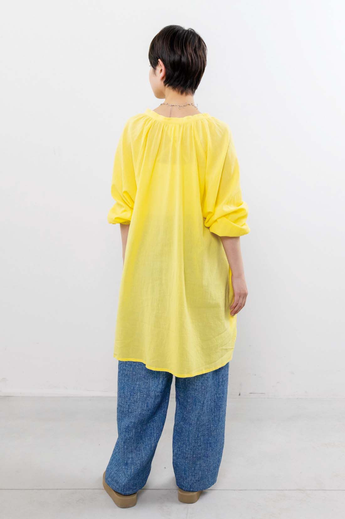 mensha!|mensha!　シングル楊柳（よう りゅう）ガーゼ 色めきカフタンチュニックの会|スタッフ身長：157cm　着用サイズ：M