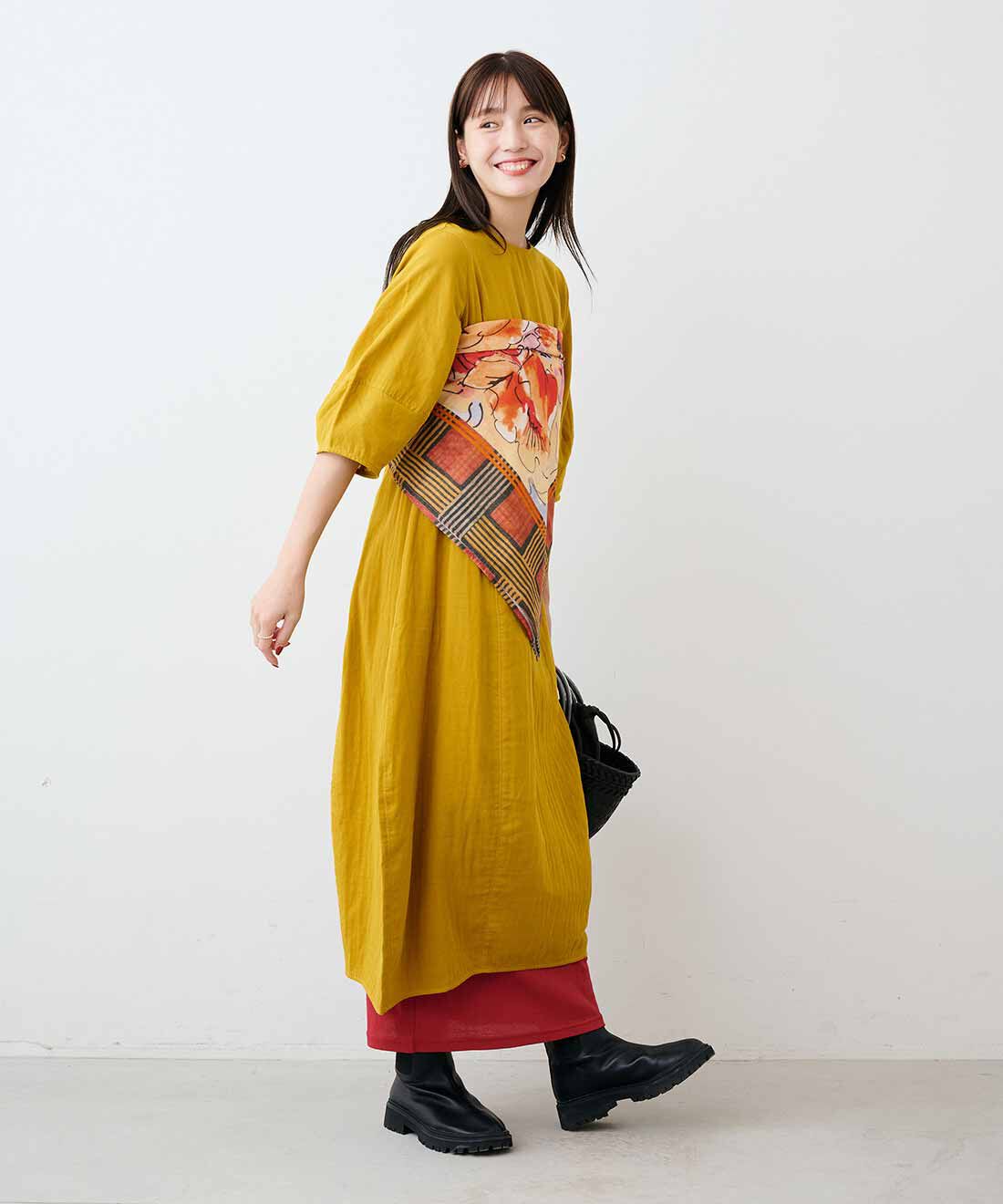 mensha!|ヴィンテージライクな 大判ダブルガーゼスカーフと〈ガーゼ〉カットソー レイヤードスカートと[いっしょ買いで 220円OFF] ガーゼ スカートのコーディネート